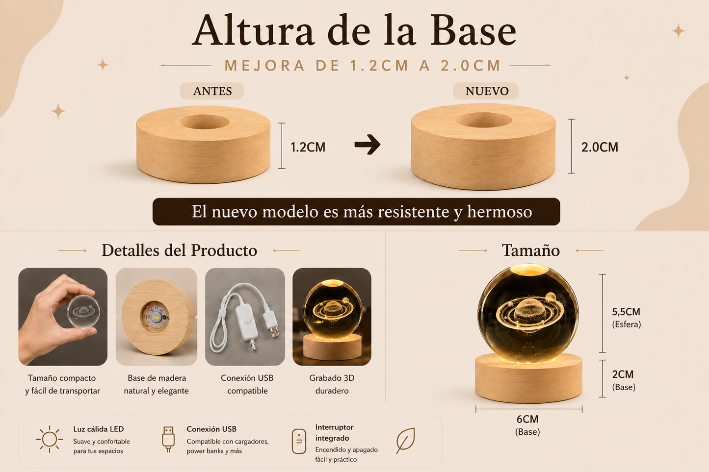 Esfera de cristal 3D Saturno