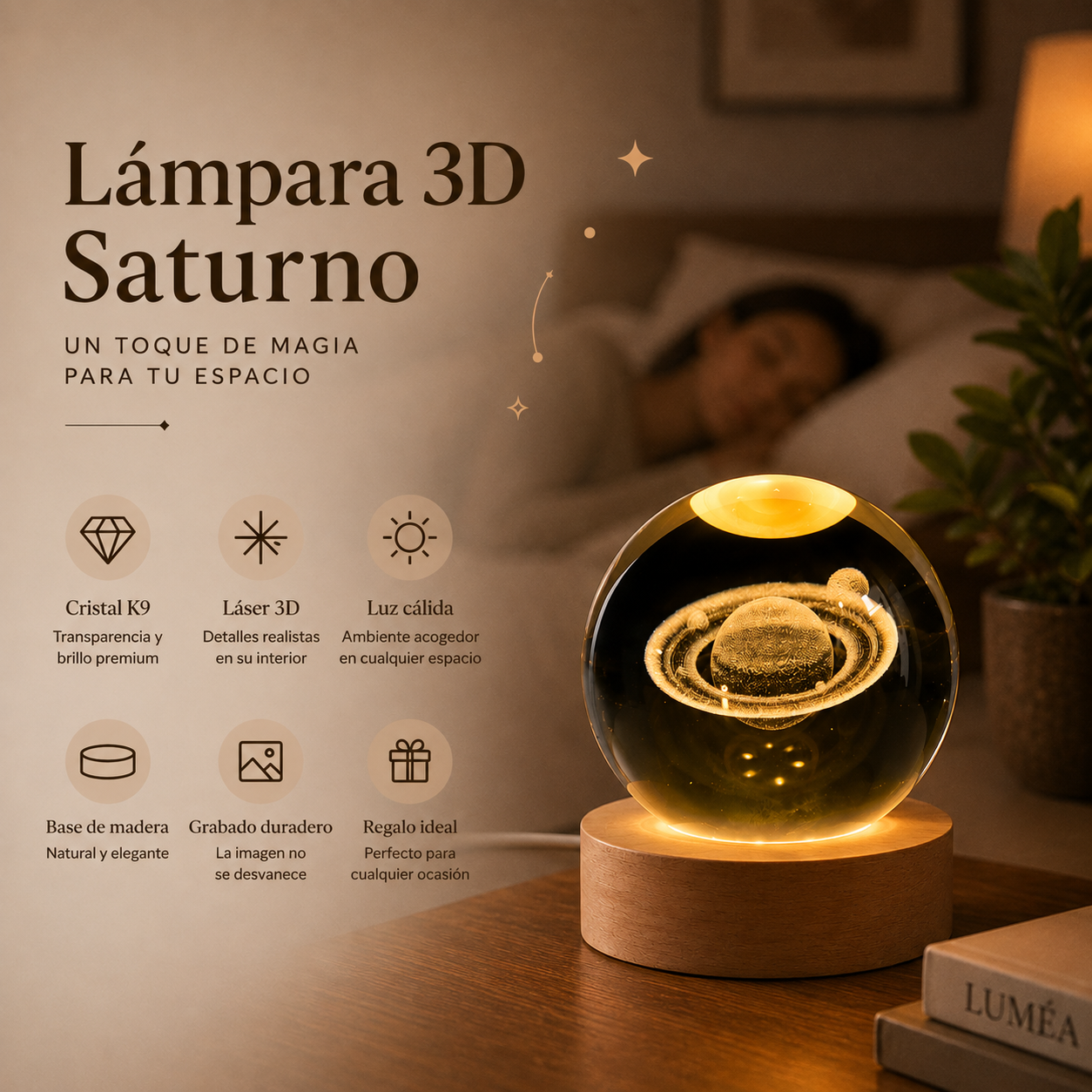 Esfera de cristal 3D Saturno